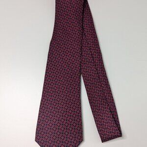 Hermes 7349 100% Silk Vintage horseshoe pattern Red Navy tie